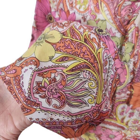 Talbots Pink Colorful Floral Retro Print Silk Blouse Top Small - Picture 2 of 9